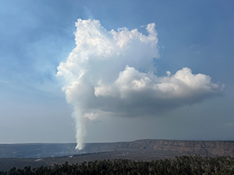 Erution gas cloud over Kilauea volcano, eruption from Halemaumau crater.